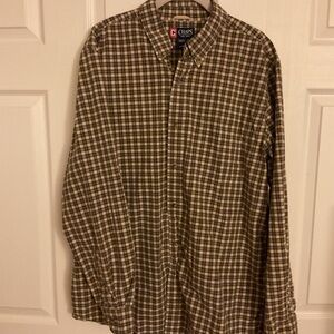 Chaps Men's Tan Plaid Button Down Long Sleeve Shirt